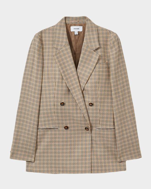 Vida Double-Breasted Houndstooth Check Jacket